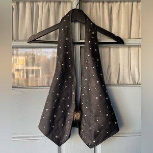 St. Maarten Designer Black Vintage Rhinestone Leather Vest Size Small